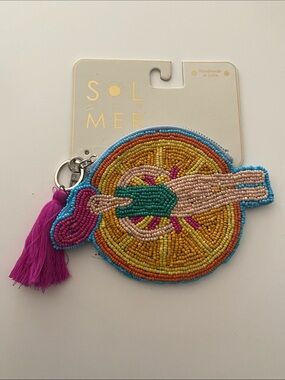 Sol & Mer Beaded Citrus Key and Card Holder with Pink Tassel
